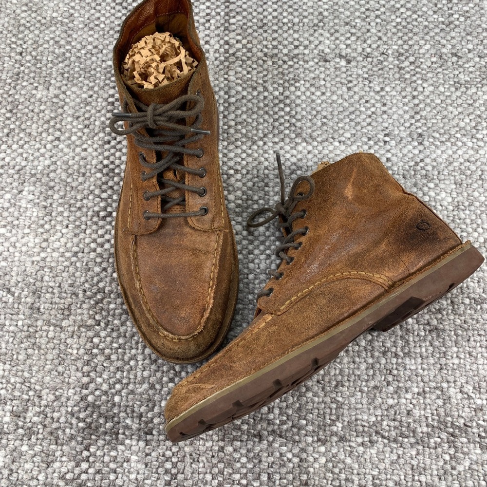Born Wayz Moc Toe Boots Mens 9 Brown Leather Lace Up Distressed Condition Chukka